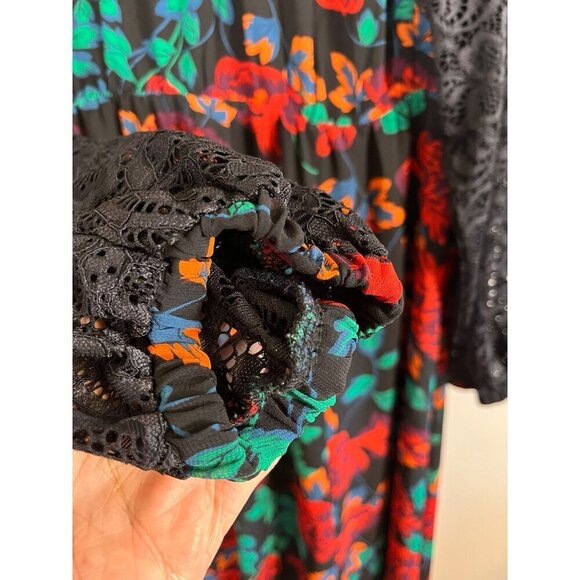 Torrid Dress 4X Red Floral Maxi Peasant Chiffon Lace Fairy Whimsigoth Feminine - Picture 6 of 15